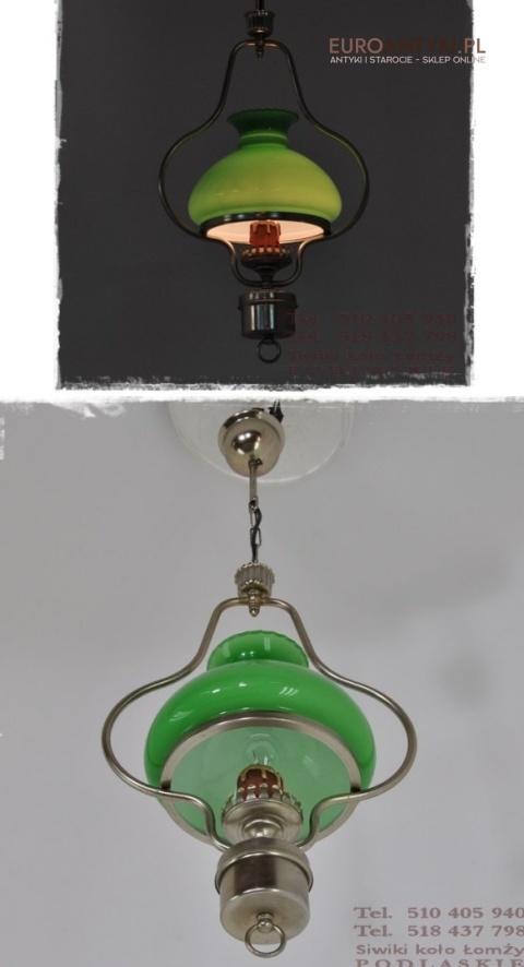 STARA SREBRNA LAMPA LAMPKA Z ZIELONYM KLOSZEM
