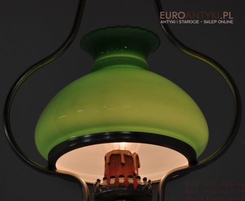STARA SREBRNA LAMPA LAMPKA Z ZIELONYM KLOSZEM