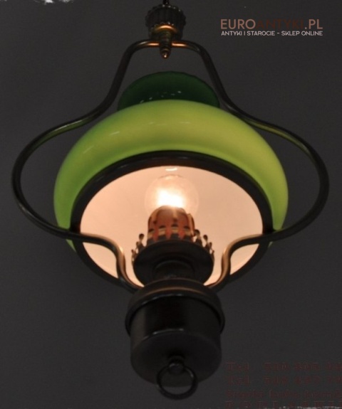 STARA SREBRNA LAMPA LAMPKA Z ZIELONYM KLOSZEM