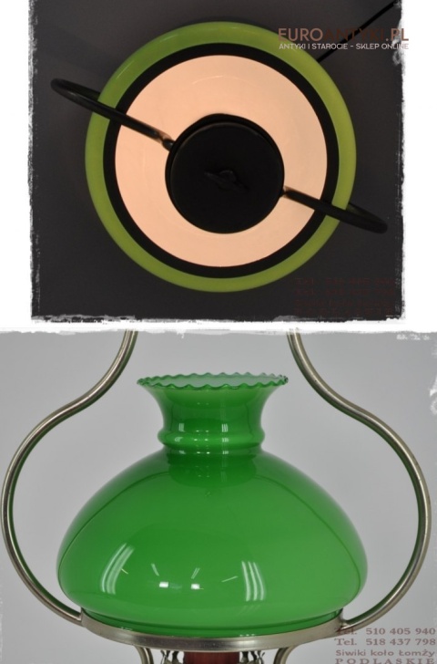 STARA SREBRNA LAMPA LAMPKA Z ZIELONYM KLOSZEM