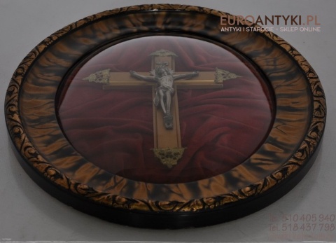 STARY OBRAZ JEZUS CHRYSTUS POD SZKLEM INRI ANTYK