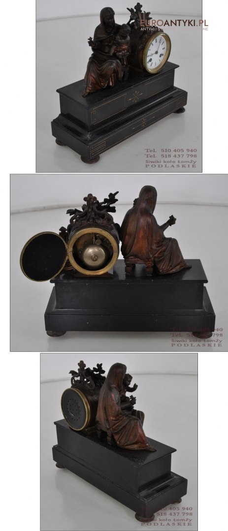 STARY ZEGAR KOMINKOWY KOBIETA Z DZIECKIEM MARMUR