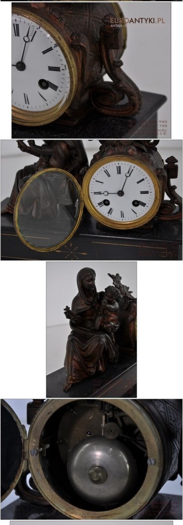 STARY ZEGAR KOMINKOWY KOBIETA Z DZIECKIEM MARMUR