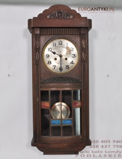 SPRAWNY STARY ZABYTKOWY ZEGAR WISZACY Z WITRAZEM