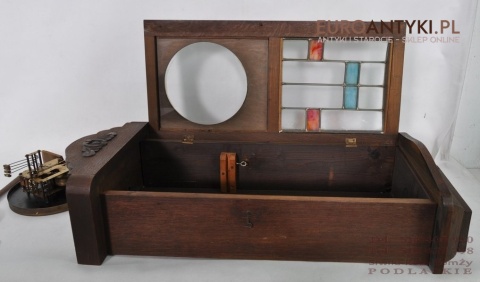 SPRAWNY STARY ZABYTKOWY ZEGAR WISZACY Z WITRAZEM