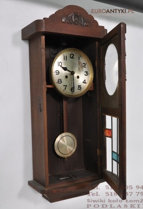 SPRAWNY STARY ZABYTKOWY ZEGAR WISZACY Z WITRAZEM