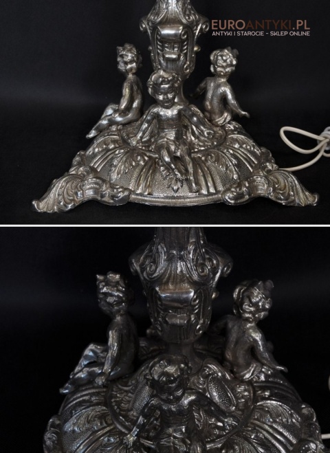 STARA DUZA LAMPKA Z AMORKAMI barok rokoko srebrna