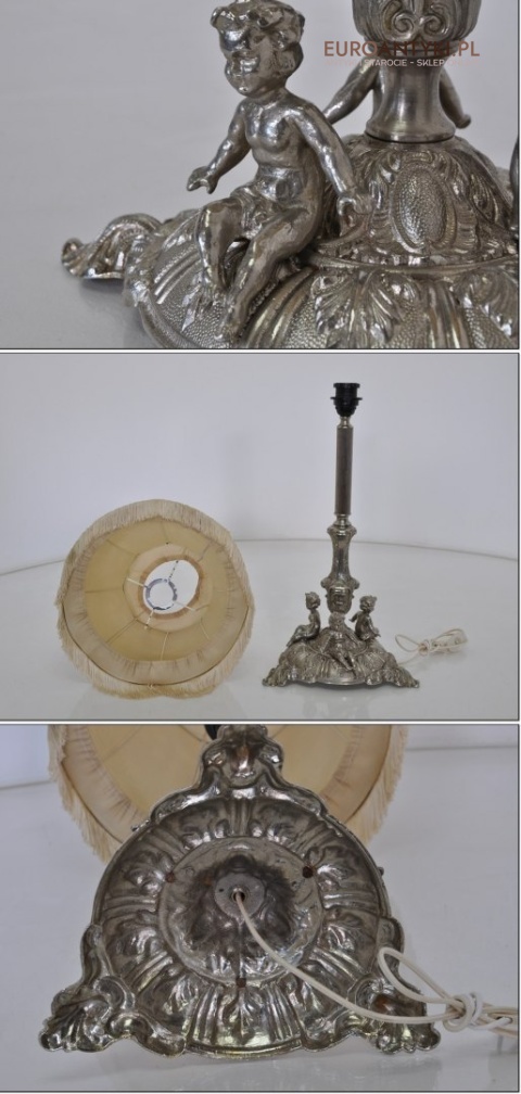 STARA DUZA LAMPKA Z AMORKAMI barok rokoko srebrna