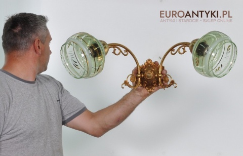 STARY DUZY KINKIET 2 SZKLANE ZIELONE KLOSZE LAMPA