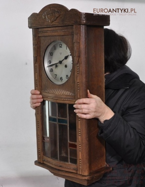 STARY ZEGAR SKRZYNIOWY ANTYK F.M.S. FMS WITRAZ