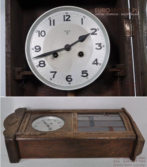 STARY ZEGAR SKRZYNIOWY ANTYK F.M.S. FMS WITRAZ