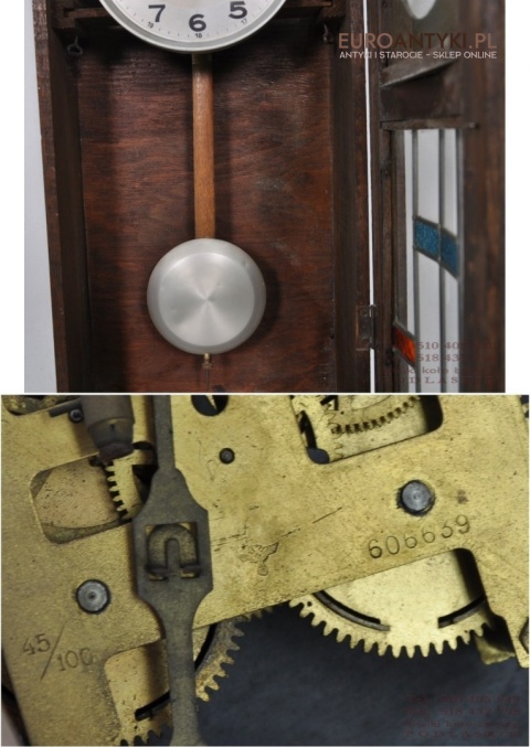 STARY ZEGAR SKRZYNIOWY ANTYK F.M.S. FMS WITRAZ