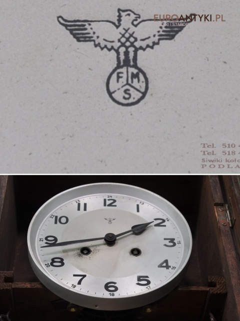 STARY ZEGAR SKRZYNIOWY ANTYK F.M.S. FMS WITRAZ