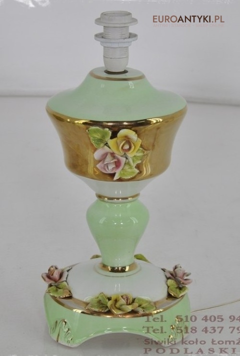 STARA SELEDYNOWA LAMPA LAMPKA Z ROZYCZKAMI PORCELA