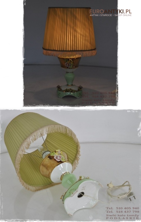 STARA SELEDYNOWA LAMPA LAMPKA Z ROZYCZKAMI PORCELA
