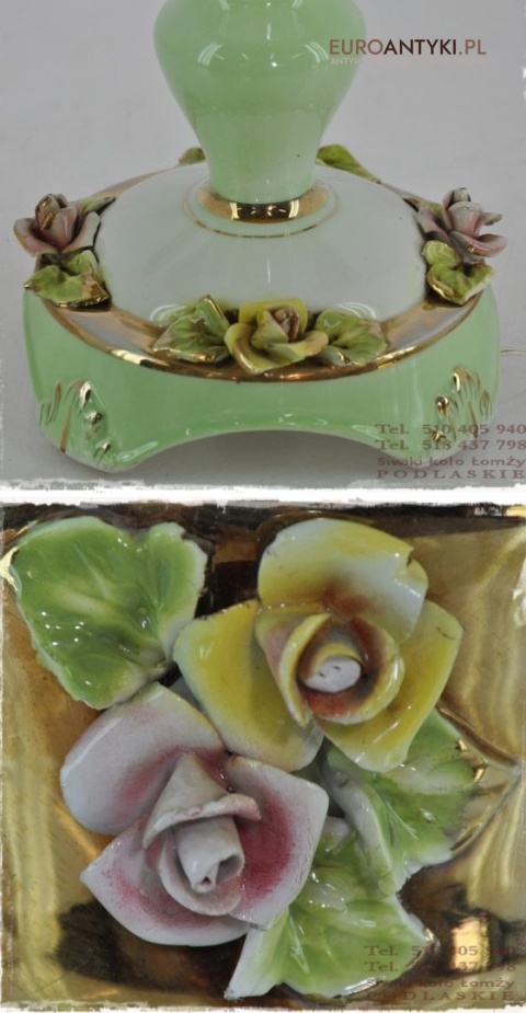 STARA SELEDYNOWA LAMPA LAMPKA Z ROZYCZKAMI PORCELA