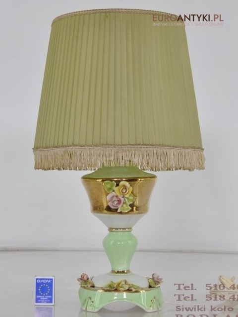 STARA SELEDYNOWA LAMPA LAMPKA Z ROZYCZKAMI PORCELA