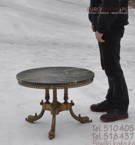 STARY STOLIK STOLICZEK SECESYJNY ZIELONY MARMUR