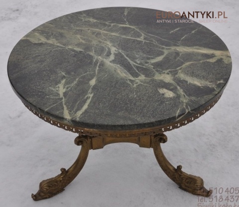 STARY STOLIK STOLICZEK SECESYJNY ZIELONY MARMUR