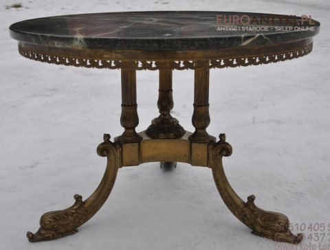 STARY STOLIK STOLICZEK SECESYJNY ZIELONY MARMUR