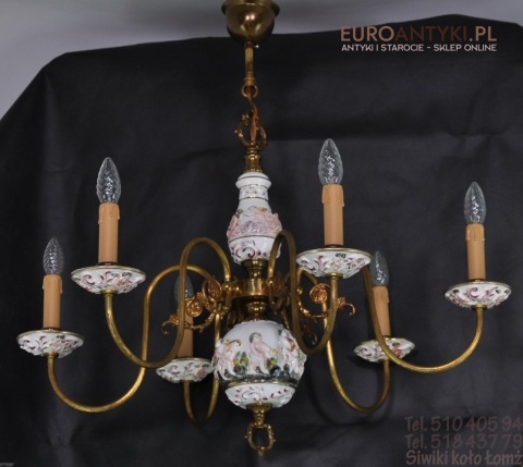 STARY ZYRANDOL Z PORCELANY ANIOLKI AMORKI AMORY