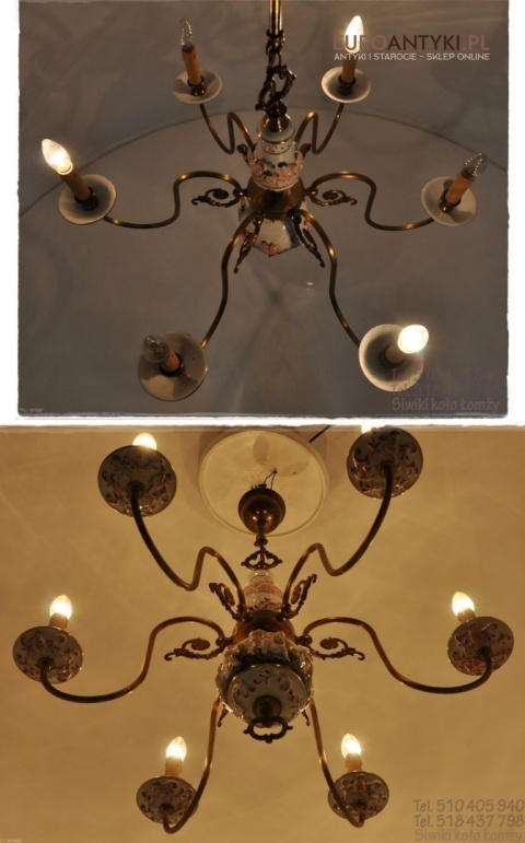 STARY ZYRANDOL Z PORCELANY ANIOLKI AMORKI AMORY