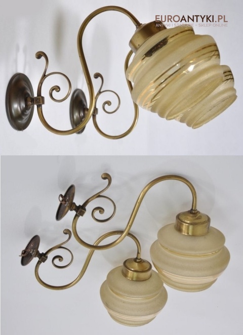 2 STARE KINKIETY LAMPY Z MOSIADZU ART DECO KLOSZE