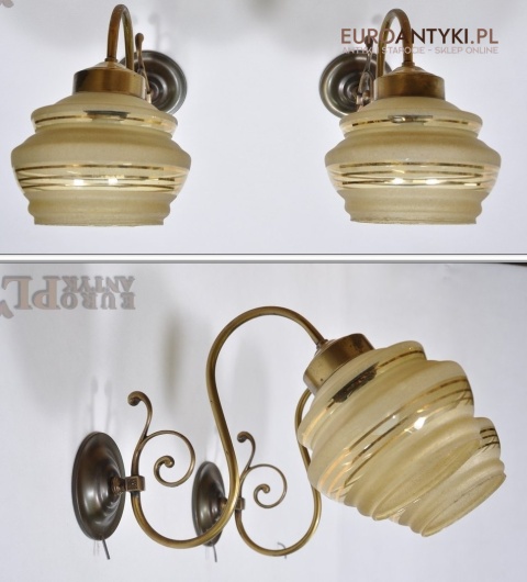 2 STARE KINKIETY LAMPY Z MOSIADZU ART DECO KLOSZE