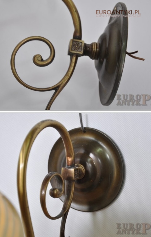 2 STARE KINKIETY LAMPY Z MOSIADZU ART DECO KLOSZE