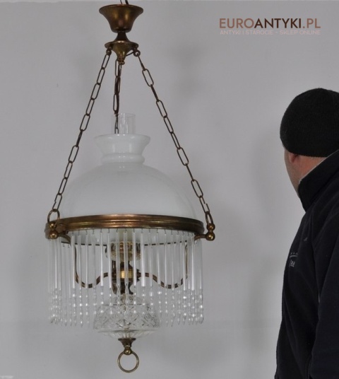 ANTYK STARA LAMPA SUFITOWA ZE SZKLANYMI WISIORAMI