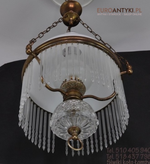 ANTYK STARA LAMPA SUFITOWA ZE SZKLANYMI WISIORAMI