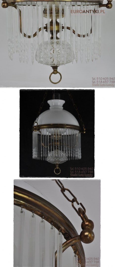 ANTYK STARA LAMPA SUFITOWA ZE SZKLANYMI WISIORAMI