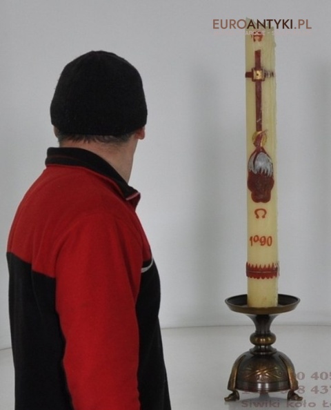 STARY DUZY SWIECZNIK Z BRAZU SWIECA PASCHALNA 8cm