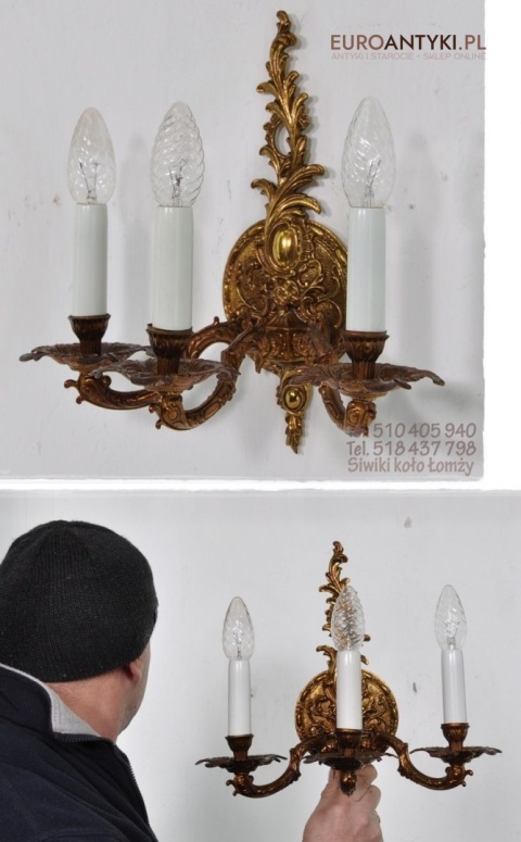 STARY ZLOTY DUZY KINKIET NA SCIANE BAROK ROKOKO XL