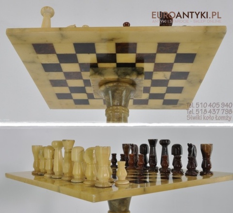 Zabytkowa onyksowa szachownica pionki z onyksu onyx antyk