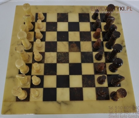 Zabytkowa onyksowa szachownica pionki z onyksu onyx antyk