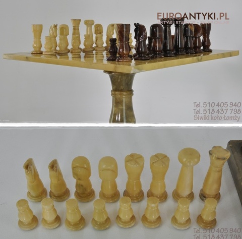 Zabytkowa onyksowa szachownica pionki z onyksu onyx antyk