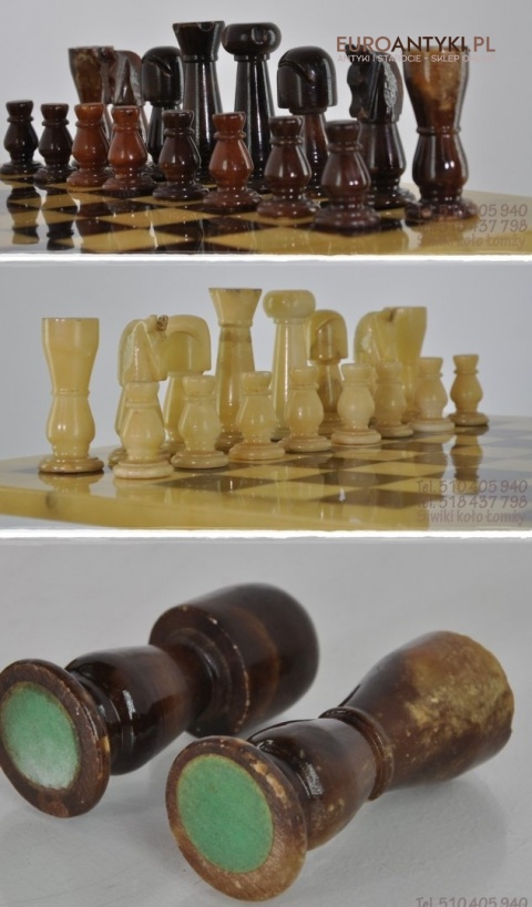 Zabytkowa onyksowa szachownica pionki z onyksu onyx antyk
