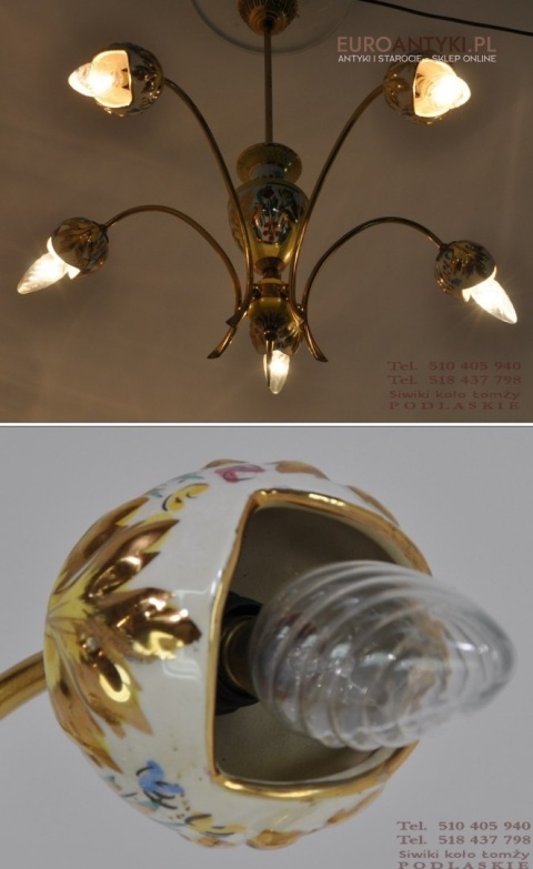 ANTYK ZYRANDOL LAMPA SUFITOWA PORCELANOWY KWIAT