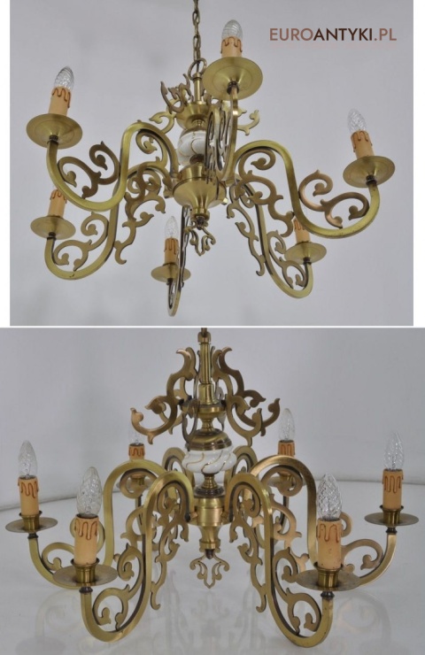 DUZY STARY ZLOTY ZYRANDOL SALONOWY Z MOSIADZU XL