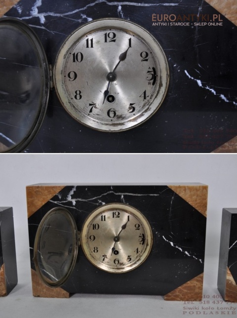 KLASYCZNY ZEGAR ART DECO MARUMUROWY Z PRZYSTAWKAMI