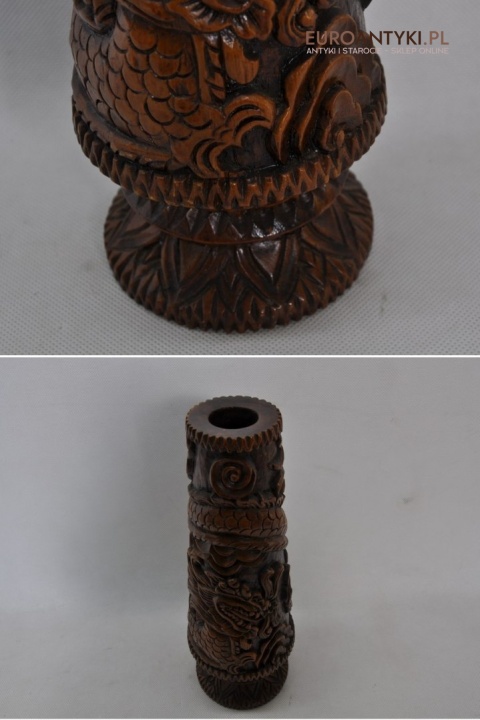 ORIENTALNY SMOK WAZON FLAKON RZEZBIONY RECZNIE