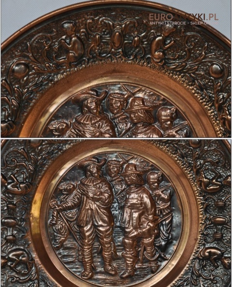 OZDOBNY MIEDZIANY TLOCZONY TALERZ DO ZAMKU GOSPODY