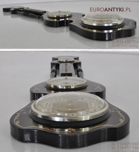 POTEZNY DUZY STARY BAROMETR TERMOMETR ZEGAR STACJA