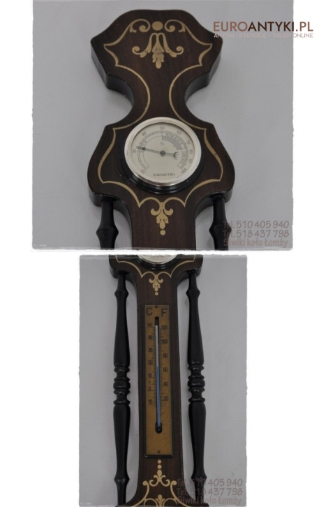 POTEZNY DUZY STARY BAROMETR TERMOMETR ZEGAR STACJA