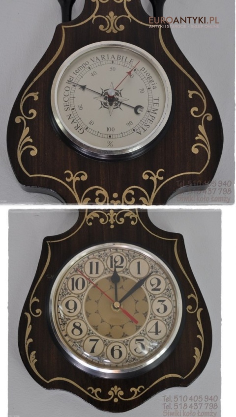 POTEZNY DUZY STARY BAROMETR TERMOMETR ZEGAR STACJA