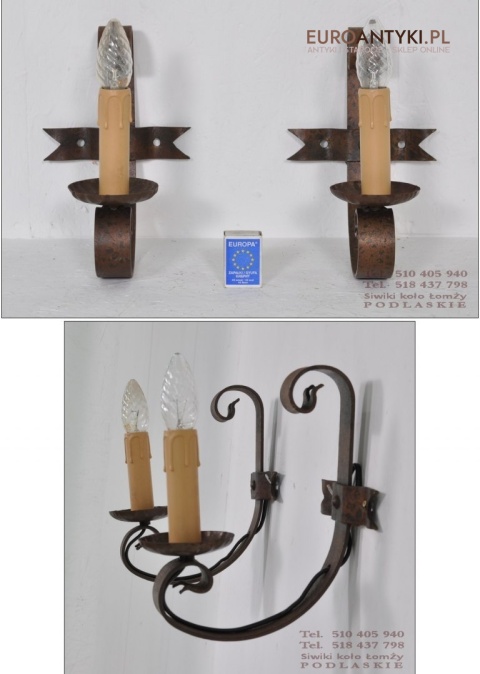 Stary kuty kinkiet do zamku lochu pałacu. Kute kinkiety. Lampy antyki.