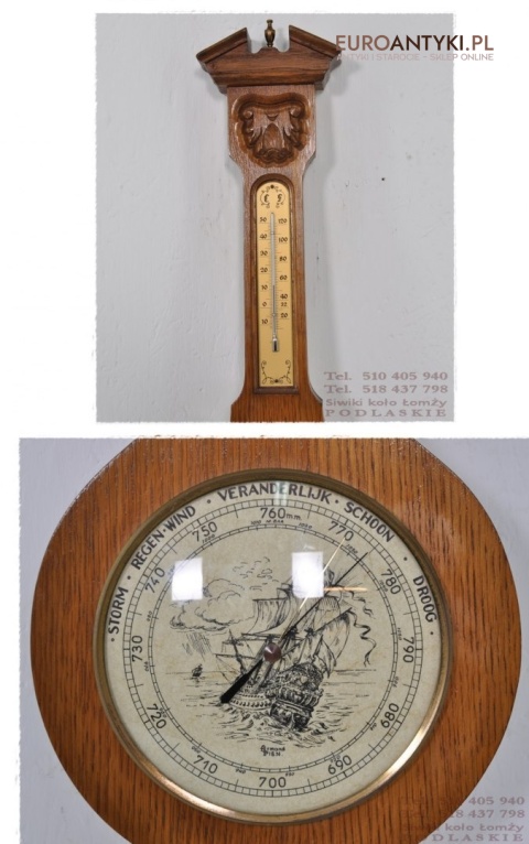 STARY DUZY BAROMETR HYGROMETR TERMOMETR STACJA XL