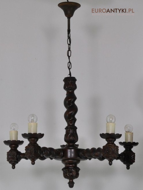 XL DUZY STARY RZEZBIONY ZYRANDOL Z LAT 1940 ANTYK