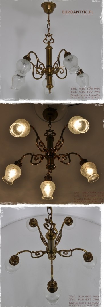 ANTYK STARY ZYRANDOL Z KLOSZAMI EMPIRE EMPIR LAMPA